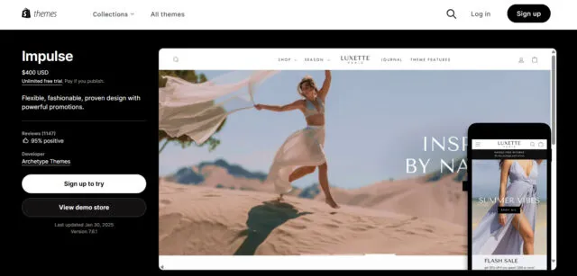 shopify テーマ　Impulse の画像