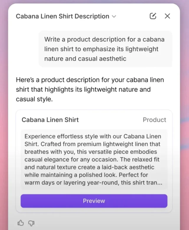 shopifyの商品説明をしてくれる機能についての画像